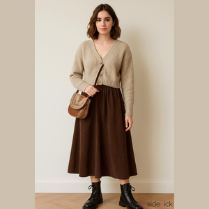 Vintage/Retro 80's/90's Leather/Suede Indie Sleeze Chocolate A-Line Midi Skirt